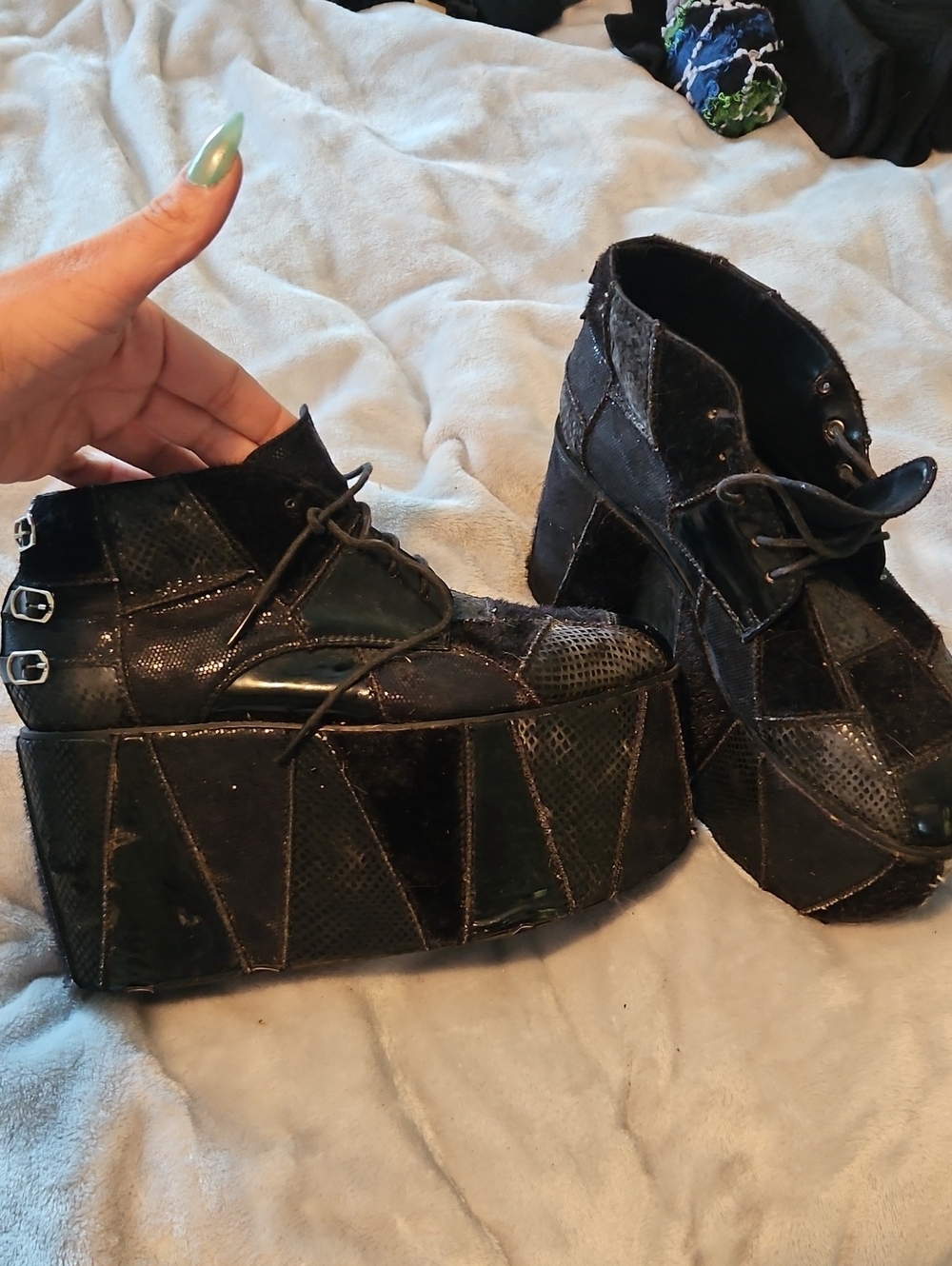 Platform Lace-Up Ankle Boots in Black